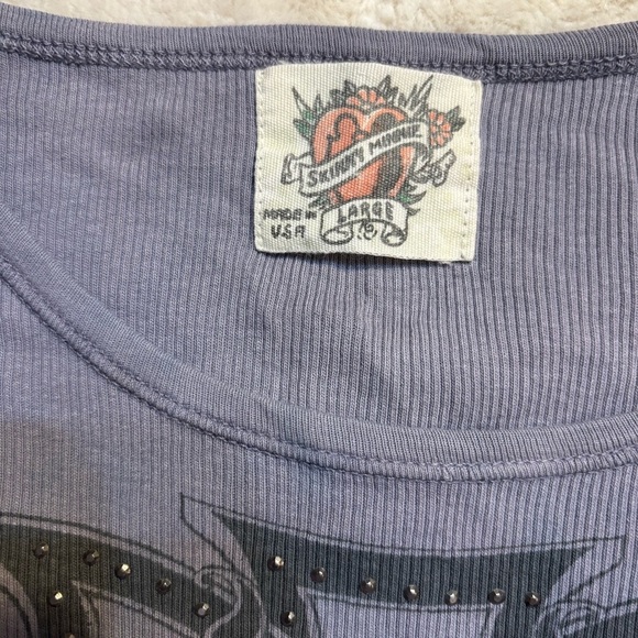 Skinny Minnie Top Large Charcoal Patterned Short-Sleeve Ribbed 100% Cotton Beads - Picture 10 of 14